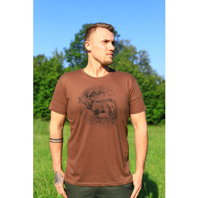 Pánske poľovnícke tričko tetrao jeleň veľký - hnedé - polovnicke_tricko_tetrao_s_motívom_zveri (52)