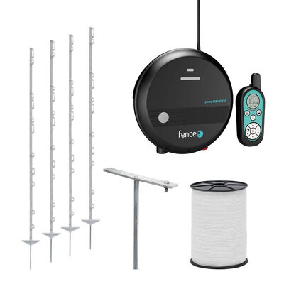 Set elektrického ohradníka fencee pre kone – kombinovaný rf generátor s diaľkovým ovládaním – páska 200 m - set_pdx_10_