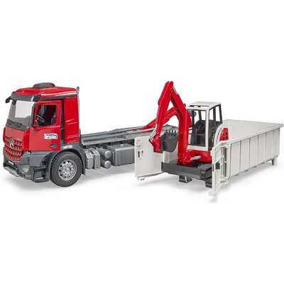 Nákladné auto mercedes benz arocs s kontejnerom + minibager schaeff bruder - Nákladné auto Mercedes Benz Arocs s kontejnerom + minibager Schaeff BRUDER (3)