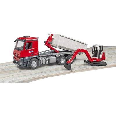 Nákladné auto mercedes benz arocs s kontejnerom + minibager schaeff bruder - Nákladné auto Mercedes Benz Arocs s kontejnerom + minibager Schaeff BRUDER (4)