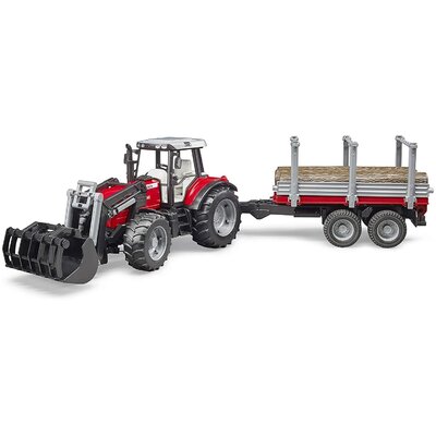 Traktor massey ferguson 7480 s čelným nakladačom a prívesom na drevo bruder - Traktor Massey Ferguson 7480 s čelným nakladačom a prívesom na drevo BRUDER