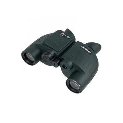 Ďalekohľad Steiner LRF 1700 8x30 s diaľkomerom v čiernej farbe, zobrazený zhora. Viditeľné sú objektívy a ovládacie prvky na tele ďalekohľadu. Značka Steiner je jasne viditeľná na povrchu.