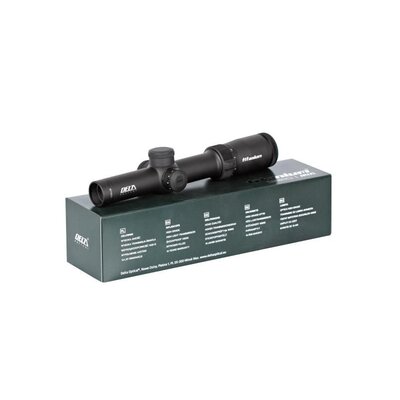 Puškohľad Delta Optical Titanium 1-5,8x24 FD 8MOA na krabici s popisom vlastností