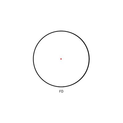 Zameriavací kríž FD 8MOA puškohľadu Delta Optical Titanium 1-5,8x24. Jednoduchý čierny kruh s červeným bodom v strede na bielom pozadí.