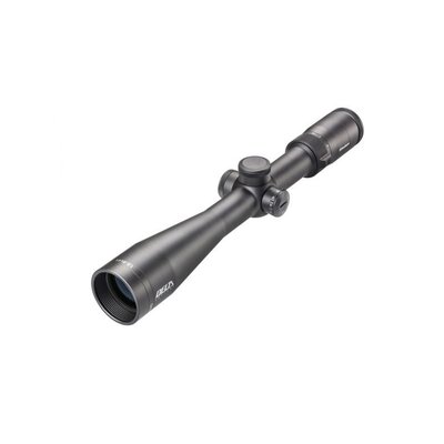 Puškohľad Delta Optical Titanium 1,5-9x45 s čiernym telom, nastaviteľnými ovládacími prvkami a značkou Delta Optical viditeľnou na objektíve.