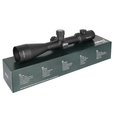 Puškohľad Delta Optical Titanium 4,5-30x50 MCZ na krabici, čierny hliníkový tubus, osvetlená zámerná osnova, veľké rektifikačné stavítka.