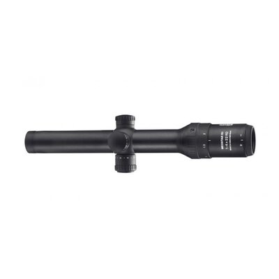 Puškohľad Meopta MeoStar R1 1-4x22 RD zhora zobrazený, s viditeľnými ovládacími točidlami a označením na tubuse.