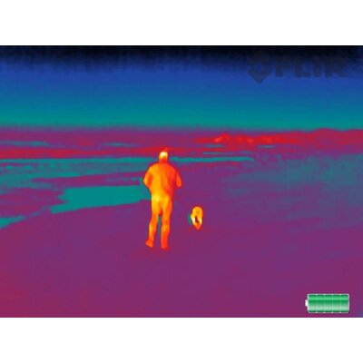 Termovízny pohľad s FLIR Scout TK zobrazuje osobu a psa v prírode.