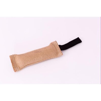 Pešek na aportovanie vyrobený z prírodnej juty s čiernym uchom, dĺžka 30 cm, tvrdý a odolný na nosenie a tréning psov.