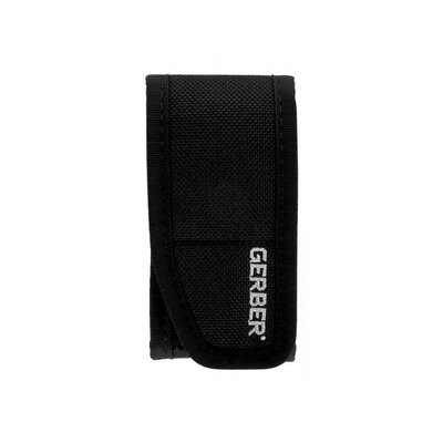 Čierne puzdro na multifunkčné kliešte značky Gerber, vyrobené z odolného materiálu s logom Gerber na prednej strane.