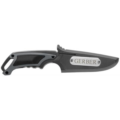 Pevný nôž GERBER BASIC DROP POINT SHEATH SE so zúbkovanou čepeľou a ergonomickou rukoväťou z eloxovaného hliníka. Puzdro z odolného plastu s klipom na nosenie.