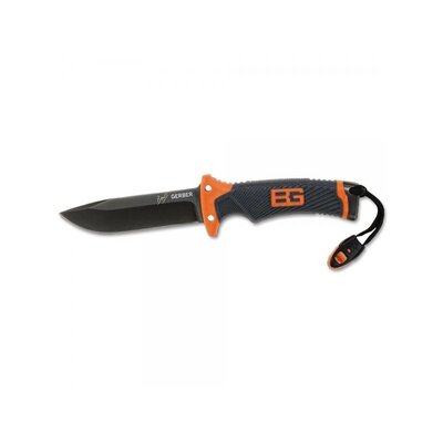 Pevný nôž GERBER BEAR GRYLLS ULTIMATE PRO s čiernou čepeľou a oranžovým pogumovaným držadlom s píšťalkou.