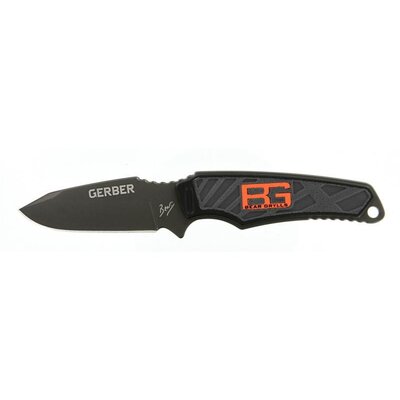 Pevný nôž GERBER BEAR GRYLLS ULTRA COMPACT FIXED BLADE s čiernou čepeľou a ergonomickou rukoväťou s logom BG. Nôž je celokovový s gumovou rukoväťou pre lepší úchop.