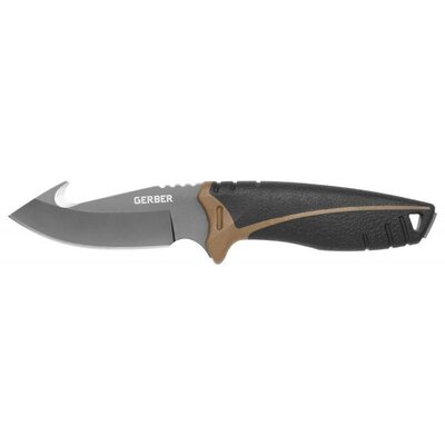 Poľovnícky nôž GERBER MYTH FIXED BLADE PRO GUT HOOK s čepeľou z nehrdzavejúcej ocele a páracím háčikom, odolná Full Tang konštrukcia, komfortná protišmyková rukoväť, odolné plastové puzdro s karbidovým brúskou.