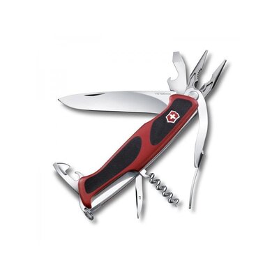 Vreckový nôž Victorinox Rangergrip 74 s viacerými funkciami vrátane veľkej čepele, klieští a vývrtky.