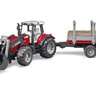 Traktor massey ferguson 7480 s čelným nakladačom a prívesom na drevo bruder - Traktor Massey Ferguson 7480 s čelným nakladačom a prívesom na drevo BRUDER