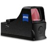 Kolimátor Zeiss Compact Point s čiernym telom a červeným objektívom, značky ZEISS, z bočného pohľadu.