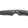 Pevný nôž GERBER BASIC DROP POINT SHEATH SE s ergonomickou rukoväťou a zúbkovanou čepeľou potiahnutou nitridom titánu.
