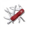 Vreckový nôž Victorinox Evolution 17 so 15 funkciami, vrátane nožníc, pílky a vývrtky, s červenou plastovou črienkou.