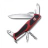 Vreckový nôž Victorinox Rangergrip 61 s veľkou uzatváracou čepeľou, otvárakmi na konzervy a fľaše, vývrtkou a ďalšími funkciami, črienka plastová pogumovaná, červená farba s čiernym detailom.